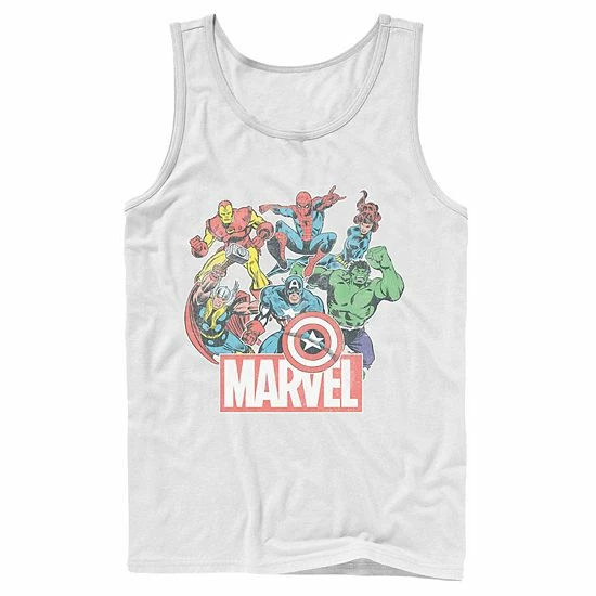 Licensed Character Men's Marvel Avengers Team Retro Comic Vintage Tank White 3 Licensed Character Men's Marvel Avengers Team Retro Comic Vintage Tank White