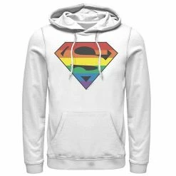 Licensed Character Men's Superman Rainbow Striped Chest Logo Hoodie White -Licensed Character Shop unnamed file 34304