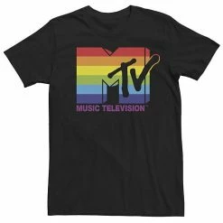 Licensed Character Men's MTV Rainbow Striped Logo Tee Light Blue -Licensed Character Shop unnamed file 34484