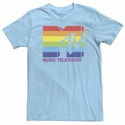 Licensed Character Men's MTV Rainbow Striped Logo Tee Light Blue -Licensed Character Shop unnamed file 34485
