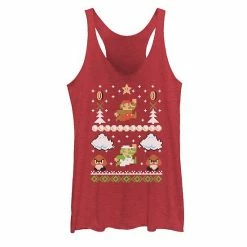 Licensed Character Juniors' Nintendo Super Mario Bro's White Christmas Tank Black Heather -Licensed Character Shop unnamed file 34654