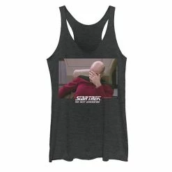 Licensed Character Juniors' Star Trek: The Next Generation Captain Picard Face Palm Tank Black Heather