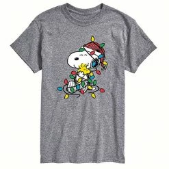 Licensed Character Men's Peanuts Christmas Lights Tee White