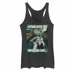 Licensed Character Juniors' Star Wars Millennium Falcon "Flying Into The Weekend Like" Tank Top Black Heather -Licensed Character Shop unnamed file 34800