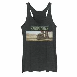 Licensed Character Juniors' Star Wars The Mandalorian The Child Logo Panel Tank Top Black Heather