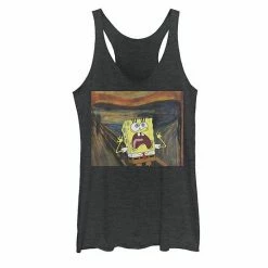 Licensed Character Juniors' SpongeBob SquarePants Scream Painting Tank Black Heather