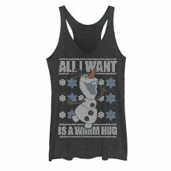 Licensed Character Juniors' Disney Frozen Olaf All I Want Is A Warm Hug Ugly Sweater Tank Indigo