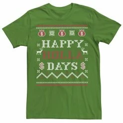Licensed Character Men's Ugly Sweater Happy Holla Days Money Bags Graphic Tee Kelly