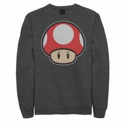 Licensed Character Men's Nintendo Mushroom Power Up Sweatshirt Charcoal Heather -Licensed Character Shop unnamed file 34980