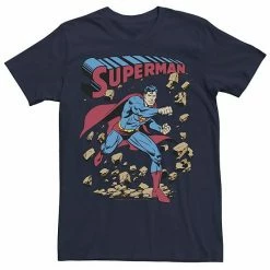 Licensed Character Young Men's DC Comics Superman Smash Rocks Vintage Poster Tee Navy