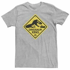 Licensed Character Big & Tall Jurassic Park Dinosaur Crossing Yellow Sign Tee Athletic Heather