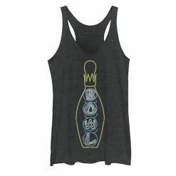Licensed Character Juniors' Big Lebowski Retro Neon Crown Bowling Pin Graphic Tank Black Heather