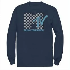 Licensed Character Men's MTV Logo Black And White Checkered Blue TV Tee -Licensed Character Shop unnamed file 35650