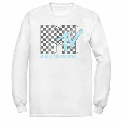 Licensed Character Men's MTV Logo Black And White Checkered Blue TV Tee -Licensed Character Shop unnamed file 35651
