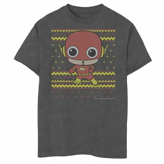 Licensed Character Boys 8-20 DC Comics The Flash Chibi Christmas Sweater Style Graphic Tee Charcoal Heather 3 Licensed Character Boys 8-20 DC Comics The Flash Chibi Christmas Sweater Style Graphic Tee Charcoal Heather