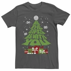 Licensed Character Men's Star Wars May The Gifts Be With You Christmas Tree Tee Charcoal