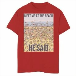 Licensed Character Boys 8-20 Where's Waldo Meet Me At The Beach He Said Graphic Tee Red