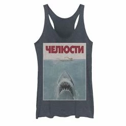 Licensed Character Juniors' Jaws German Movie Poster Graphic Tank Navy Heather