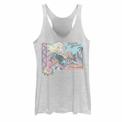 Licensed Character Juniors' Captain Marvel Retro Beach Graphic Tank White Heather -Licensed Character Shop unnamed file 35986