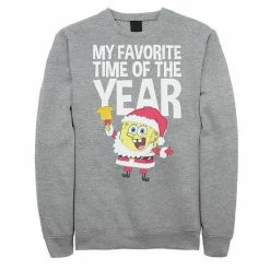 Licensed Character Men's SpongeBob SquarePants Santa Christmas Favorite Time Sweatshirt Athletic Heather