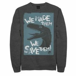Licensed Character Men's Jurassic World Two We Made Them We Save Them Sweatshirt Charcoal Heather -Licensed Character Shop unnamed file 36022