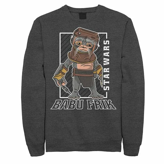 Licensed Character Men's Star Wars The Rise Of Skywalker Babu Frik Portrait Sweatshirt Charcoal Heather 4 Licensed Character Men's Star Wars The Rise Of Skywalker Babu Frik Portrait Sweatshirt Charcoal Heather - Image 2