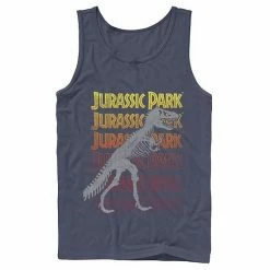 Licensed Character Men's Jurassic Park T-rex Skeleton Over Gradient Text Tank Navy