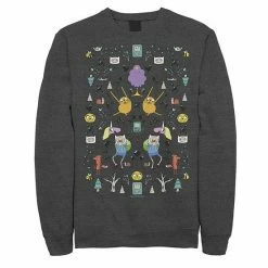 Licensed Character Men's Cartoon Network Adventure Time Character Icon Collage Sweatshirt Charcoal Heather -Licensed Character Shop unnamed file 36219