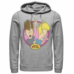 Licensed Character Men's Beavis And Butthead Rock N Roll Circle Portrait Hoodie White