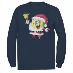 Licensed Character Men's SpongeBob SquarePants Santa Claus Sponge Christmas Long Sleeve Tee Navy -Licensed Character Shop unnamed file 36674