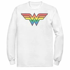 Licensed Character Men's Wonder Woman Rainbow Striped Logo Tee White