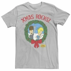 Licensed Character Men's Beavis And Butthead Xmas Rocks Wreath Short Sleeve Tee Silver -Licensed Character Shop unnamed file 36941