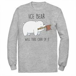 Licensed Character Men's Cartoon Network Bare Bears Ice Bear Take Care Of It Axe Long Sleeve Tee White -Licensed Character Shop unnamed file 37044