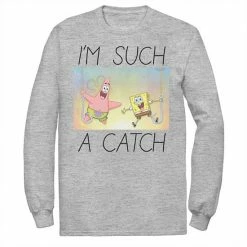 Licensed Character Men's Spongebob I'm Such A Catch Portrait Long Sleeve Tee Athletic Heather -Licensed Character Shop unnamed file 37047