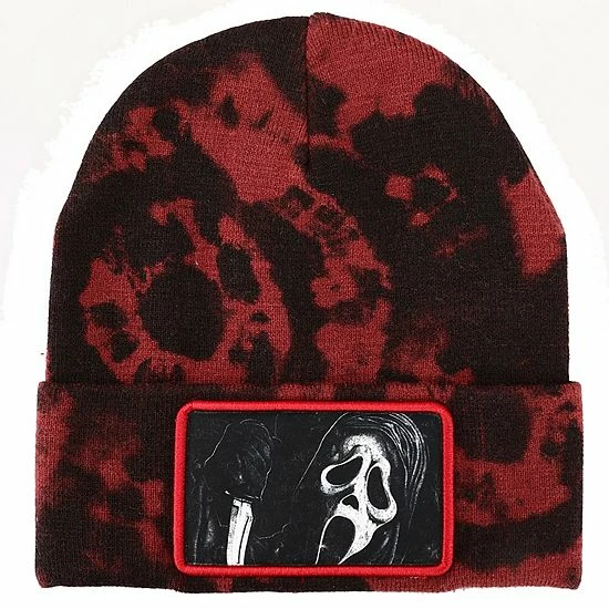 Licensed Character Ghost Face Patch Tie Dye Knit Beanie 3 Licensed Character Ghost Face Patch Tie Dye Knit Beanie