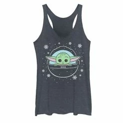 Licensed Character Juniors' Star Wars The Mandalorian Christmas The Child Aka Baby Yoda Snowflakes Graphic Tank Navy Heather -Licensed Character Shop unnamed file 37609