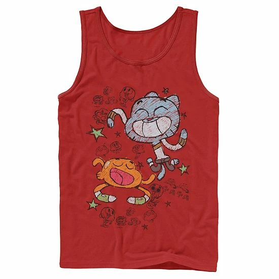 Licensed Character Men's Cartoon Network Gumball Darwin Watterson Scribble Drawing Tank Red 3 Licensed Character Men's Cartoon Network Gumball Darwin Watterson Scribble Drawing Tank Red