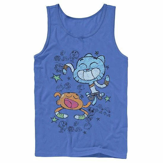 Licensed Character Men's Cartoon Network Gumball Darwin Watterson Scribble Drawing Tank Red 4 Licensed Character Men's Cartoon Network Gumball Darwin Watterson Scribble Drawing Tank Red - Image 2