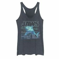 Licensed Character Juniors' Jaws Great White Shark Graphic Tank Navy Heather