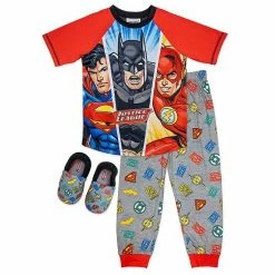 Licensed Character Boys 4-12 Justice League Top, Bottoms & Slippers Pajama Set
