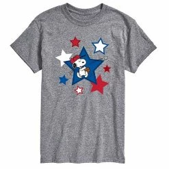 Licensed Character Men's Peanuts Snoopy Baseball Stars Tee Grey