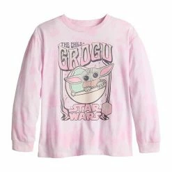 Licensed Character Girls 7-16 Oversized Baby Yoda Grogu Long Sleeve Graphic Tee