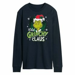 Licensed Character Men's Dr. Seuss Grinch Old Grinchy Claus Long Sleeve Tee Gray