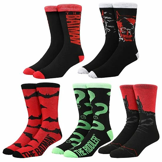 Licensed Character Men's The Batman 5-Pack Crew Socks 3 Licensed Character Men's The Batman 5-Pack Crew Socks