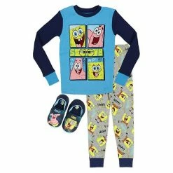 Licensed Character Boys 4-10 Nickelodeon SpongeBob SquarePants Top & Bottoms Pajamas & Slippers Set