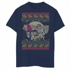 Licensed Character Boys 8-20 DC Comics Graphic Teen Titans Go! Pizza Friends Ugly Sweater Style Graphic Tee Black