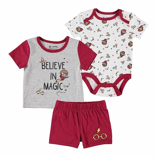Licensed Character Baby Boy Harry Potter Boys Romper, Tee, & Shorts Set 3 Licensed Character Baby Boy Harry Potter Boys Romper, Tee, & Shorts Set