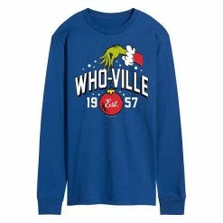 Licensed Character Men's Dr. Seuss Grinch Hand Long Sleeve Tee Blue