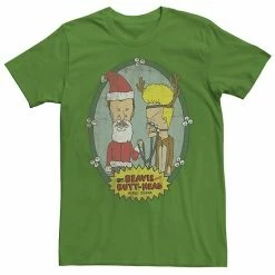 Licensed Character Men's Beavis And Butthead Christmas Portrait Tee Kelly