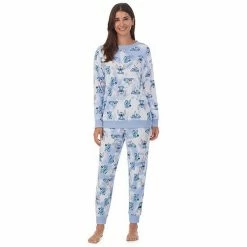 Licensed Character Women's Disney's Lilo & Stitch Tie Dye Long Sleeve Pajama Top & Banded Bottom Pajama Pants Set